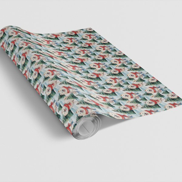 Snowy Forest Puppy Gift Wrap, Samoyed Dog Christmas Wrapping Paper, Adorable Samoyed Dog Wrapping Paper, Winter Holiday Prese