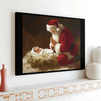 Religious Christmas Wall Art, Santa Kneeling Before Baby Jesus Canvas, Christian Nativity Canvas Print, Holy Holiday Decor Present