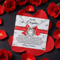CZ Crystal Love Knot Pendant, To My Daughter Love Knot Necklace, Rotating Rose Box Necklace, White Gold Finish Christmas Present for Daughter