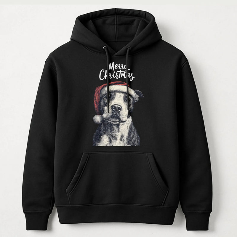 Santa Hat Dog Graphic Sweatshirt, Pitbull Christmas Hoodie, Festive Pitbull Holiday Pullover, Humorous Dog Lover Xmas Present, Pet Dog Hoodie