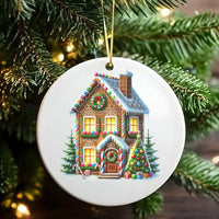 Festive Christmas Tree Ornament, Gingerbread House Ceramic Ornament, Magical Winter Holiday Ornament, Home Tree Decor, Family Xmas Present