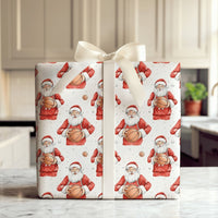 Sports Holiday Gift Wrap, Basketball Santa Wrapping Paper, Christmas Basketball Gift Wrap, Watercolor Santa Sports Wrapping Paper