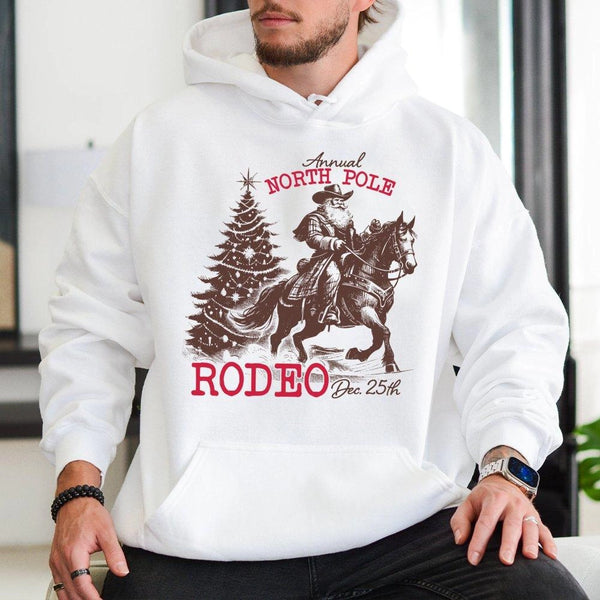 Western Christmas Hoodie, Cowboy Santa Hoodie, Rodeo Holiday Hooded Sweatshirt, Retro Country Xmas Pullover Hoodie, Humorous 