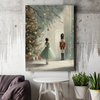 Ballerina Soldier Holiday Snow Scene Canvas Print, Nutcracker Christmas Canvas Wall Art, Winter Ballet Decor, Digital Download Xmas Present