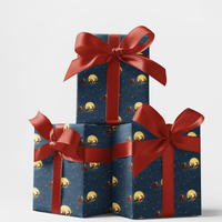 Santa and Reindeer Christmas Gift Wrap, Midnight Sleigh Ride Wrapping Paper, Festive Winter Night Present Paper Roll for Presents