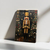 Christmas Tree Oil Painting Canvas Print, Gold Nutcracker Canvas Art, Holiday Wall Art, Festive Winter Home Decor, Xmas Canvas Wall Hanging