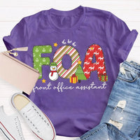 Festive Holiday Graphic Tee, Front Office Assistant Snowman Christmas T-Shirt, Humorous Xmas Office Staff Shirt, Winter School Worker Tee
