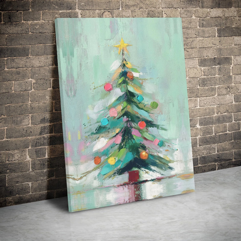 Colorful Modern Holiday Canvas Print, Abstract Christmas Tree Canvas Wall Art, Festive Winter Home Decor, Seasonal Living Room Present