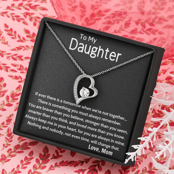 Forever Love Heart Pendant, To My Daughter Necklace, Cubic Zirconia Heart Jewelry, 14k Gold Finish Charm, Daughter Christmas 