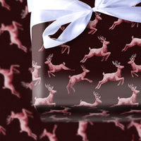 Maroon Christmas Gift Wrap, Pink Leaping Reindeer Wrapping Paper, Watercolor Antler Holiday Wrapping Paper, Elegant Winter Gift Wrap Roll