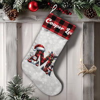 Snowman Buffalo Plaid Stocking, Personalized Monogram M Christmas Stocking, Custom Initial Holiday Stocking, Velboa Mantle Decor, Kids Present