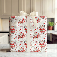 Musical Note Gift Wrap, Singing Santa Wrapping Paper, Watercolor Santa Claus Wrapping Paper, Music Lover Christmas Present Wrap Roll