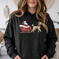 Doodle Santa Sleigh Graphic Sweatshirt, Goldendoodle Christmas Hoodie, Adorable Dog Mom Holiday Pullover, Winter Dog Lover Hooded Sweatshirt