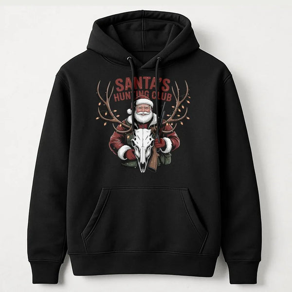 Christmas Deer Hunter Hoodie, Santa's Hunting Club Hoodie, Humorous Outdoorsman Sweatshirt, Hunting Hooded Sweatshirt, Holida