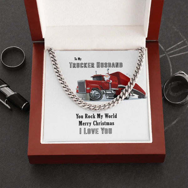 Mens Cuban Link Necklace, Trucker Husband Cuban Link Chain Necklace, Truck Driver Cuban Chain Jewelry, Santa Christmas Presen