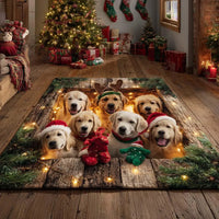 Christmas Tree Floor Rug, Holiday Golden Retriever Area Rug, Non-Slip Plush Dog Lover Mat, Festive Winter Carpet, Pet Lover Present
