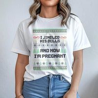 Humorous Christmas Pregnancy Reveal Shirt, I Jingled His Bells and Now I'm Pregnant T-Shirt, Holiday Baby Announcement Tee, Xmas Mom Present Shirt