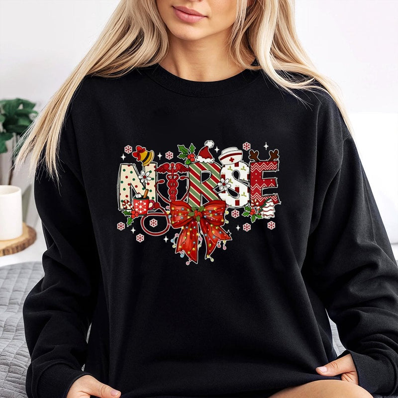 Stethoscope Bow Holiday Sweater, Christmas Nurse Sweatshirt, Festive RN Crewneck Sweatshirt, Nursing Student Pullover, Winter Nurse Present
