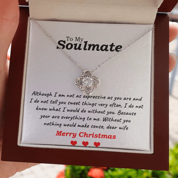 White Gold Pendant Necklace, Soulmate Love Knot Necklace, Sparkling Cubic Zirconia Necklace, Romantic Wife Jewelry, Christmas