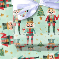 Wine Lover Holiday Gift Wrap, Nutcracker Christmas Wrapping Paper, Watercolor Mint Green Wrapping Paper, Whimsical Xmas Present Gift Wrap