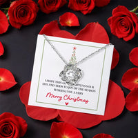 CZ Crystal Pendant Necklace, Love Knot Necklace, White Gold Finish Love Knot Jewelry, Romantic Present for Her, Christmas Love Knot Necklace