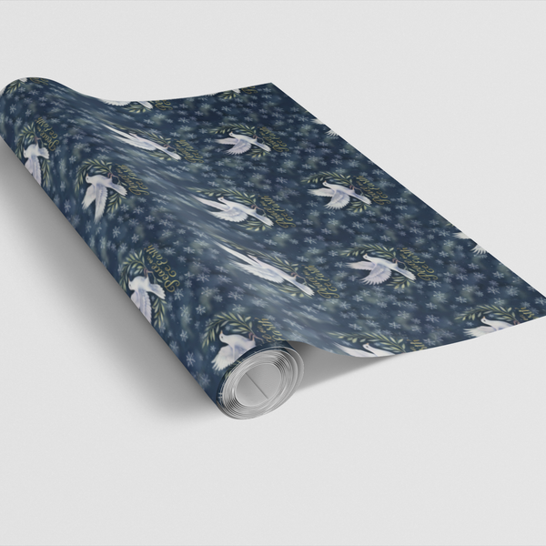 Christmas Script Gift Wrap, Peace on Earth Wrapping Paper, Pastel Sky Holiday Paper Roll, Religious Xmas Gift Wrap, Winter Wr