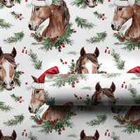 Watercolor Equestrian Gift Wrap, Christmas Horse Wrapping Paper, Santa Hat Horse Wrapping Paper, Farm Animal Christmas Wrapping Paper