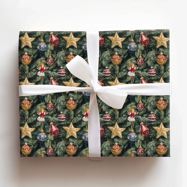 Traditional Ornament Holiday Gift Wrap, Vintage Christmas Tree Wrapping Paper, Angel Bauble Wrapping Paper, Nostalgic Gift Wr