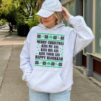 Ugly Sweater Style Quote Sweatshirt, Humorous Christmas Hoodie, Retro Holiday Graphic Pullover, Sarcastic Christmas Humor Hooded Sweatshirt