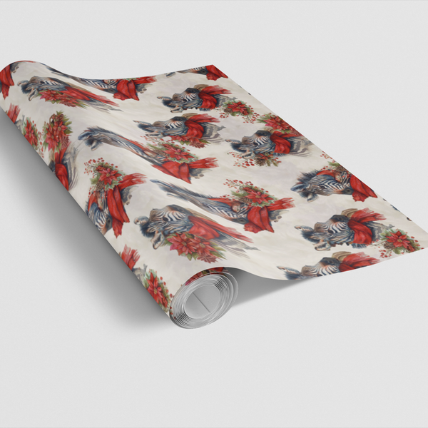 Festive Winter Scarf Gift Wrap, Zebra Christmas Wrapping Paper, Poinsettia Safari Animal Present Paper, Dog Lover Xmas Wrappi