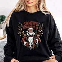 Humorous Deer Skull Christmas Sweater, Santa's Hunting Club Sweatshirt, Retro Hunter Holiday Crewneck, Outdoor Hunting Season Xmas Pullover