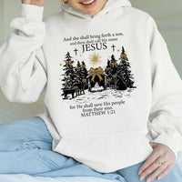 Matthew 1 21 Scripture Hooded Sweatshirt, Jesus Christmas Nativity Hoodie, Christian Faith Christmas Hoodie, Religious Holiday Pullover