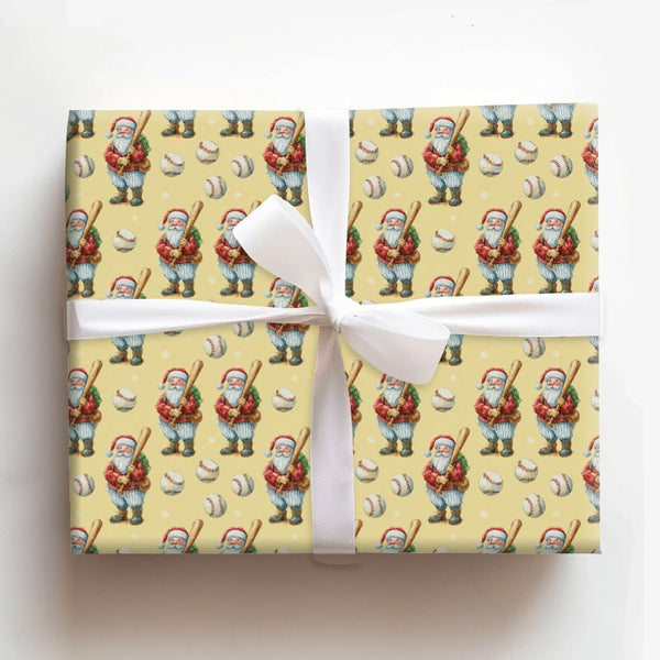 Sports Christmas Gift Wrap, Vintage Baseball Santa Wrapping Paper, Retro Baseball Player Santa Wrapping Paper, Festive Holida