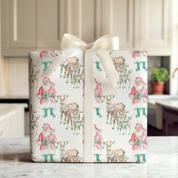 Watercolor Christmas Gift Wrap, Santa and Reindeer Wrapping Paper, Retro Santa Holiday Wrapping Paper, Traditional Christmas Wrapping Paper