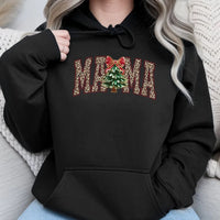 Festive Holiday Mama Sweatshirt, Leopard Mama Christmas Tree Hoodie, Comfy Christmas Tree Pullover, Mother's Day 2026 Mama Sweater
