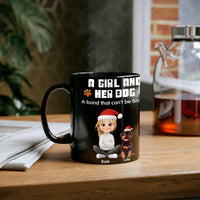 Girl and Dog in Santa Hats Ceramic Coffee Mug, Personalized Rottweiler Christmas Mug, Holiday Dog Mom Cup, Custom Pet Lovers Present