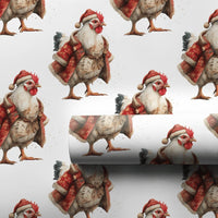 Farmhouse Chicken Gift Wrap, Santa Rooster Christmas Wrapping Paper, Humorous Animal Holiday Wrapping Paper, Country Barn Gift Wrap Roll