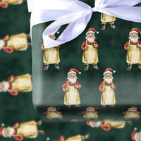 Craftsman Santa in Apron Gift Wrap, Baker Santa Claus Wrapping Paper, Toymaker Christmas Paper, Dark Green Holiday Present Wrapping Roll