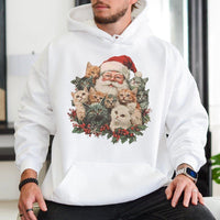 Retro Christmas Cat Hoodie, Santa Claus with Kittens Hoodie, Holiday Kitten Graphic Hoodie, Comfy Cat Lover Pullover, Winter Xmas Present