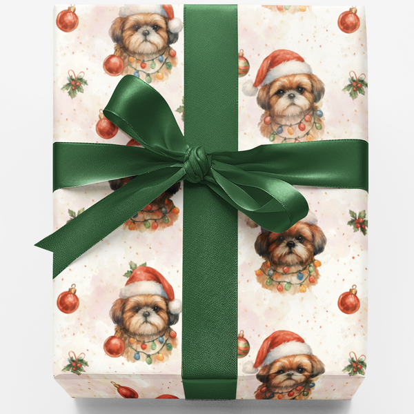 Festive Holiday Dog Gift Wrap, Shih Tzu Christmas Wrapping Paper, Adorable Pet Christmas Gift Wrap, Dog Lover Xmas Present Pa