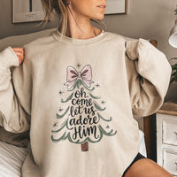 Christian Christmas Tree Sweatshirt, Oh Come Let Us Adore Him Sweatshirt, Aesthetic Faith Holiday Sweater, Religious Xmas Crewneck Present