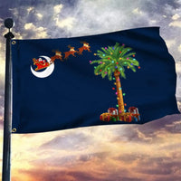 Santa Palmetto Tree Moon Flag, South Carolina Christmas House Flag, Double-Sided Southern Holiday Garden Flag, Festive Yard Banner