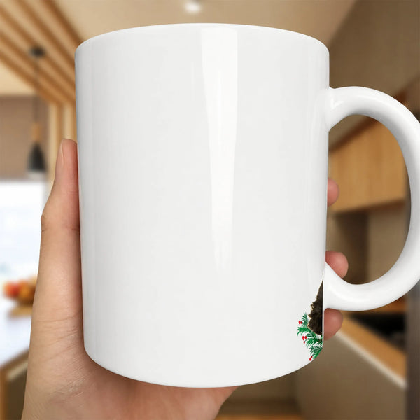 Festive Evergreen Red Ornaments Coffee Mug, Christmas Tree Mug, Holiday Winter Ceramic Cup, Comfy Christmas Season Tea Mug Pr