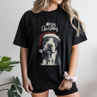American Pit Bull Terrier in Santa Hat Graphic Tee, Pitbull Christmas T-Shirt, Adorable Dog Mom Holiday T-Shirt, Xmas Pet Lover Present