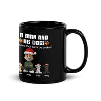 Cartoon Man and Dogs Santa Hats Coffee Mug, Custom Dog Dad Christmas Mug, Personalized Holiday Pet Cup, Christmas Present for Dog Lovers