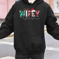 Festive Holiday Lights Sweatshirt, Wifey Christmas Hoodie, Adorable Matching Couple Christmas Hooded Pullover, Xmas Present for Wife