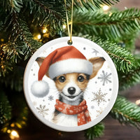 Santa Hat Puppy Ceramic Ornament, Adorable Puppy Christmas Ornament, Holiday Snowflakes Puppy Dog Tree Ornament, Dog Lover Christmas Present