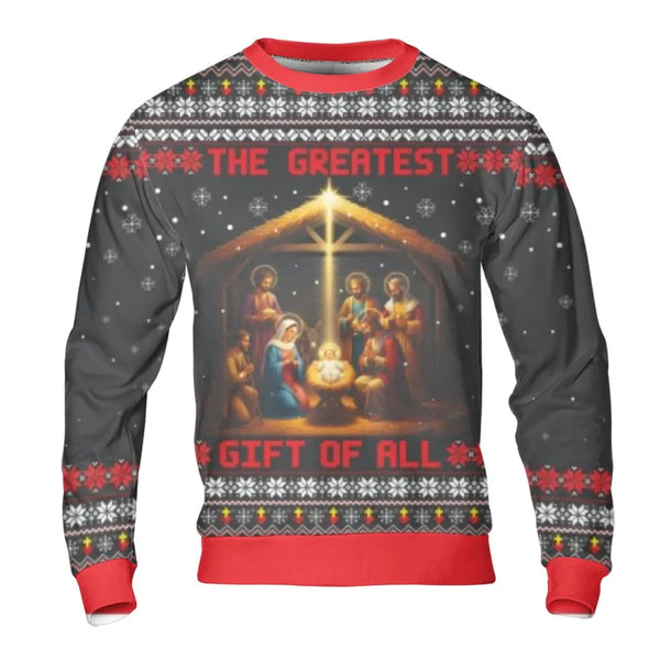 Religious Baby Jesus Holiday Sweater, Nativity Scene Christmas Sweatshirt, Christian Xmas Graphic Sweatshirt, Faith Holiday S