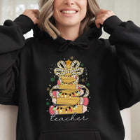 Pencil Tree Coquette Bow Hoodie, Teacher Christmas Hoodie, Adorable Educator Holiday Hoodie, Winter School Graphic Sweatshirt, Present for Teacher