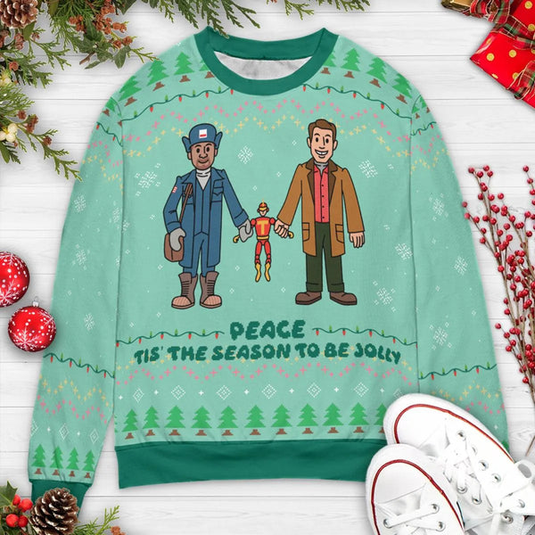 All Over Print Holiday Sweater, Tis the Season to Be Jolly Ugly Christmas Sweatshirt, Festive Xmas Party Pullover Crewneck Pr